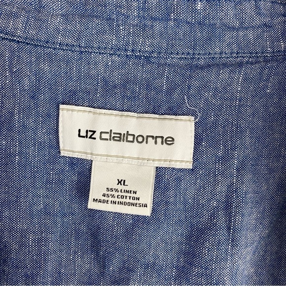 Liz Claiborne Linen Cotton Blend Coastal Button Up Down Shirt Top Blouse Blue XL - Picture 4 of 5
